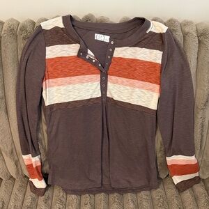 Striped Henley Thermal Top in Rust and Brown